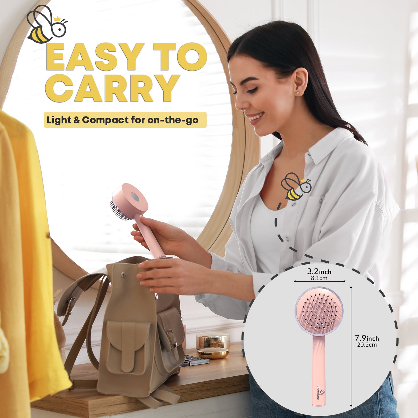 Cleen Bee Self Cleaning Hair Brush - Pink