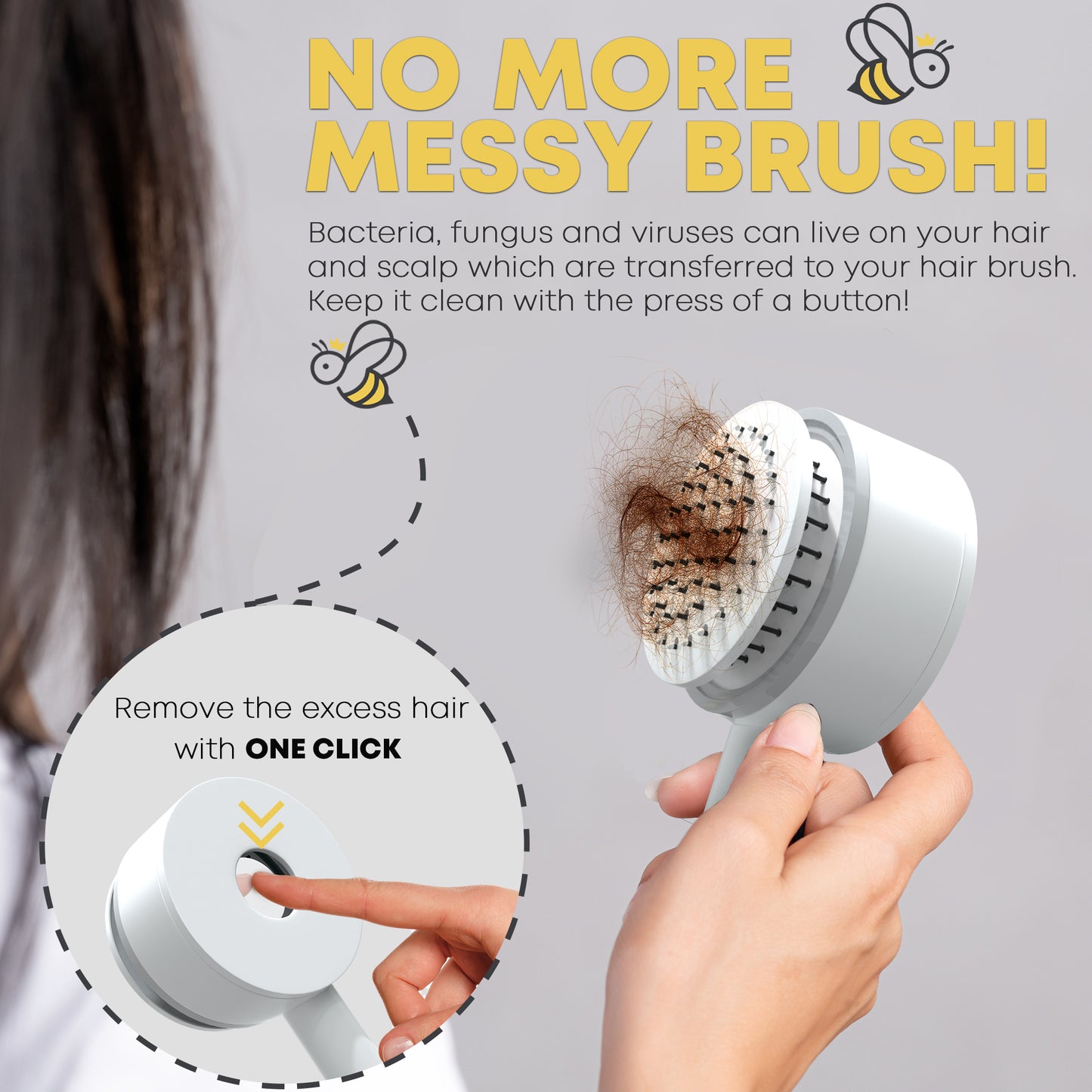 Cleen Bee Self Cleaning Hair Brush - White